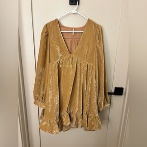 Free People Velvet Mini Dress in Tan